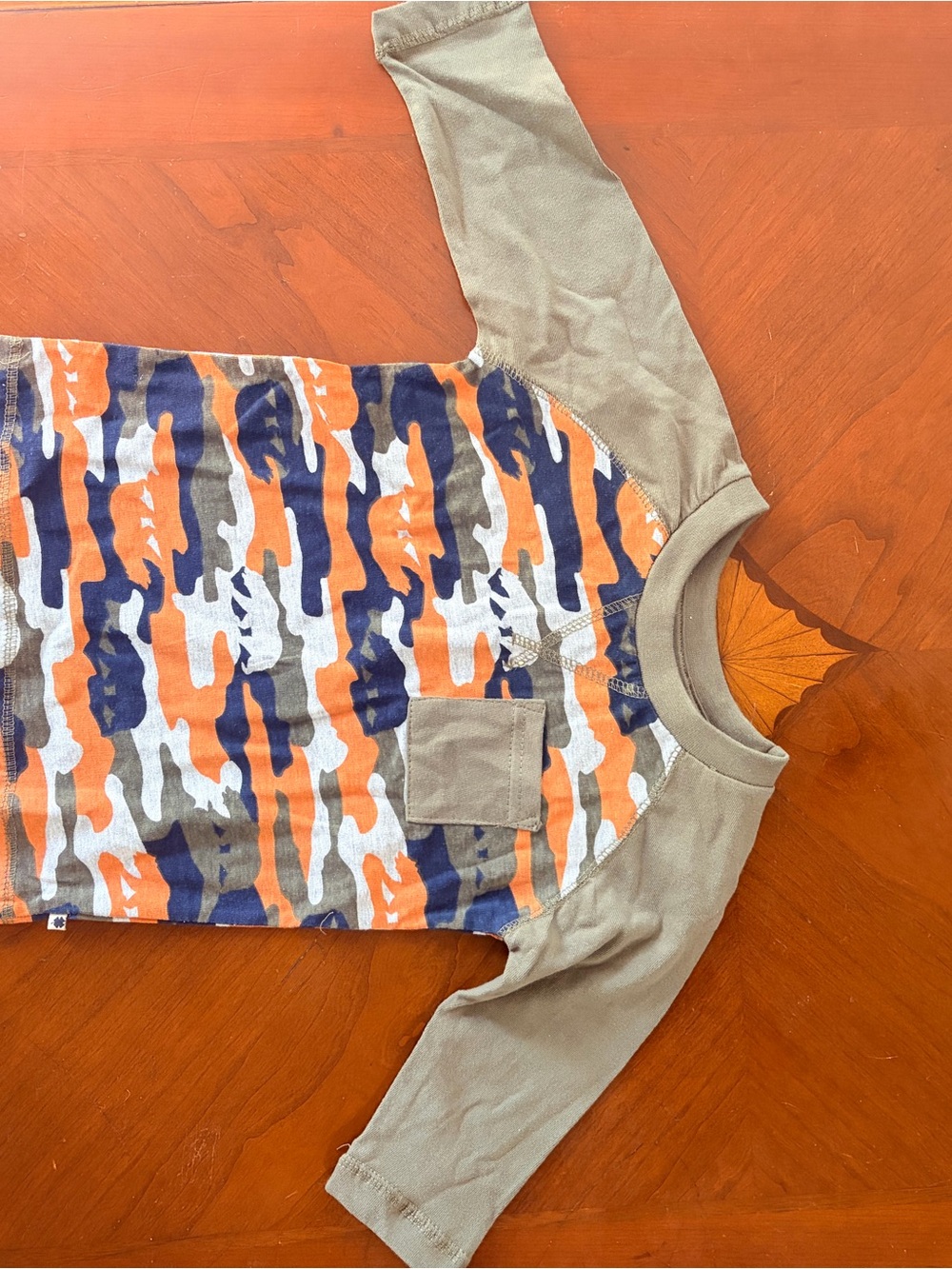 Lucky Brand Long Sleeve Camo Pocket Tee - Orange, Navy & Olive